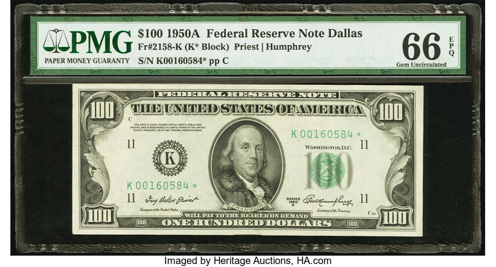 1950A $100 Replacement, Dallas (Fr. 2158K*)