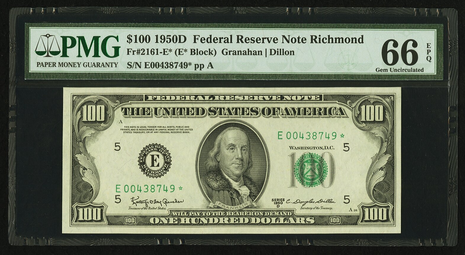 image for: Fr. 2161-E* $100 1950D Federal Reserve Note. PMG Gem Uncirculated 66 EPQ....