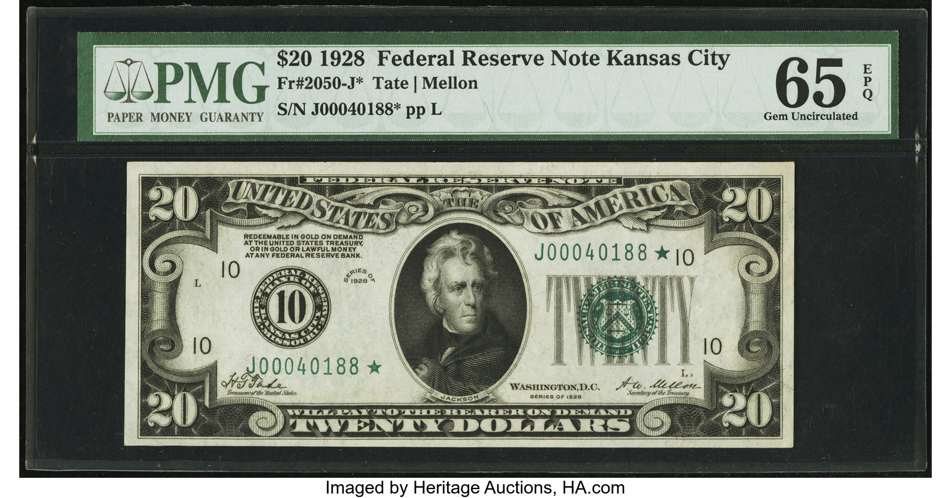 image for: Fr. 2050-J* $20 1928 Federal Reserve Note. PMG Gem Uncirculated 65 EPQ....