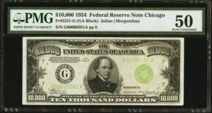 image for: Fr. 2231-G $10,000 1934 Federal Reserve Note. PMG About Uncirculated 50....
