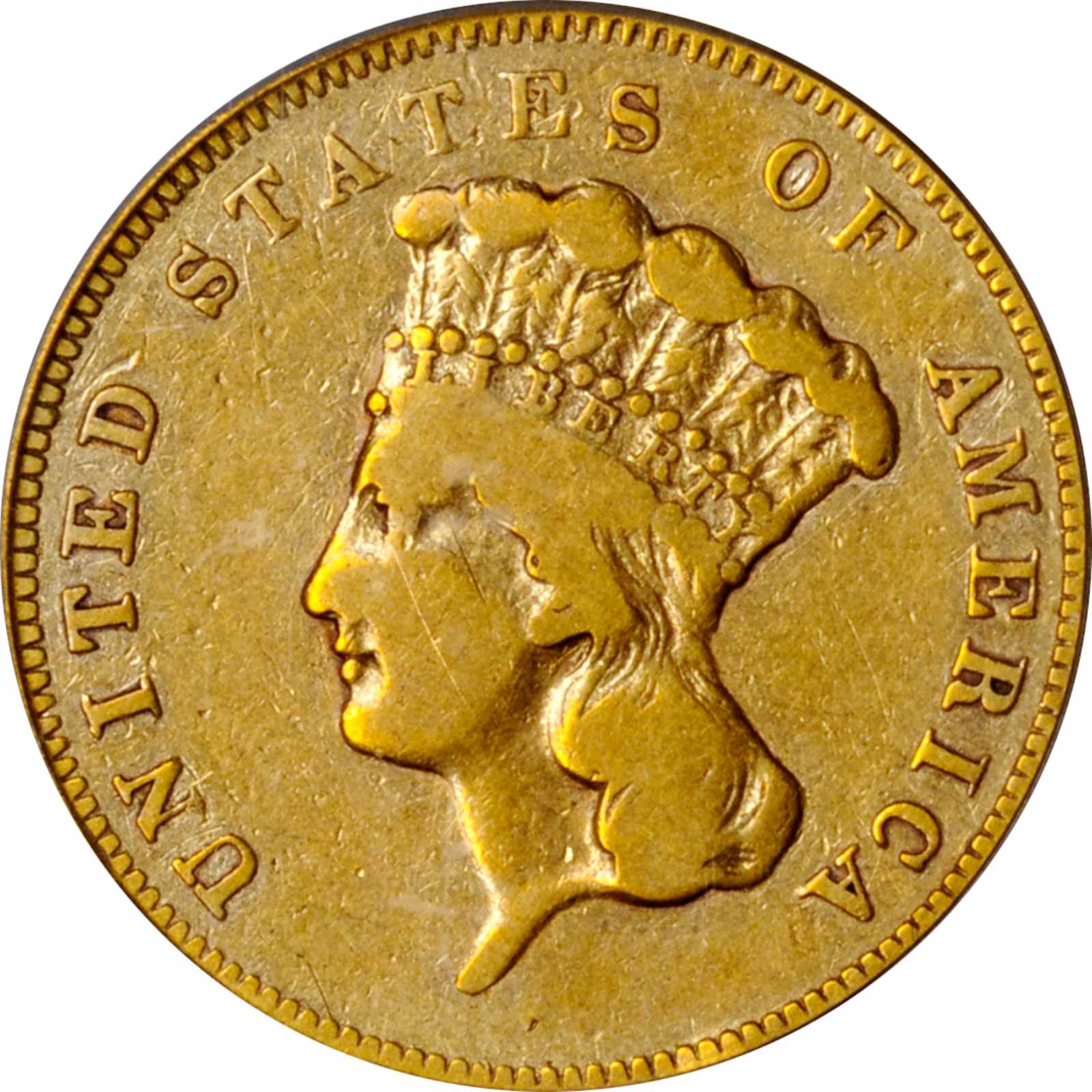 1855 Three-Dollar Gold Piece. VF-20 (PCGS).