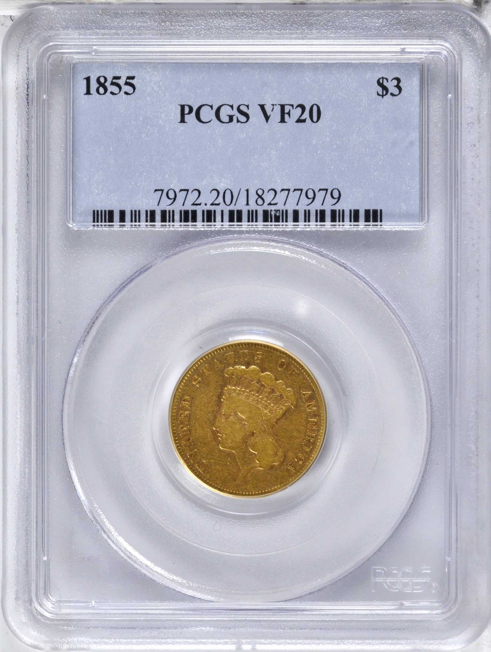 1855 $3 VF20 CAC thumbnail 3