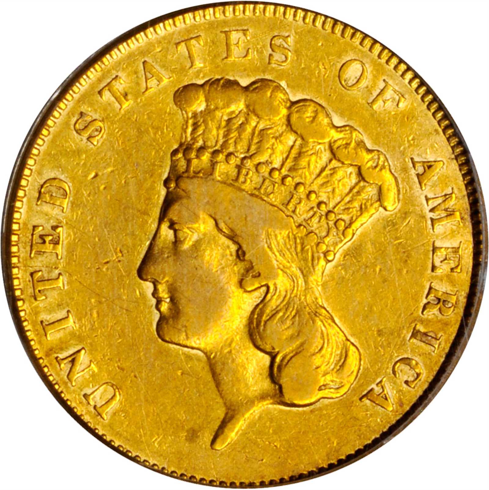 1855 Three-Dollar Gold Piece. VF-35 (PCGS).
