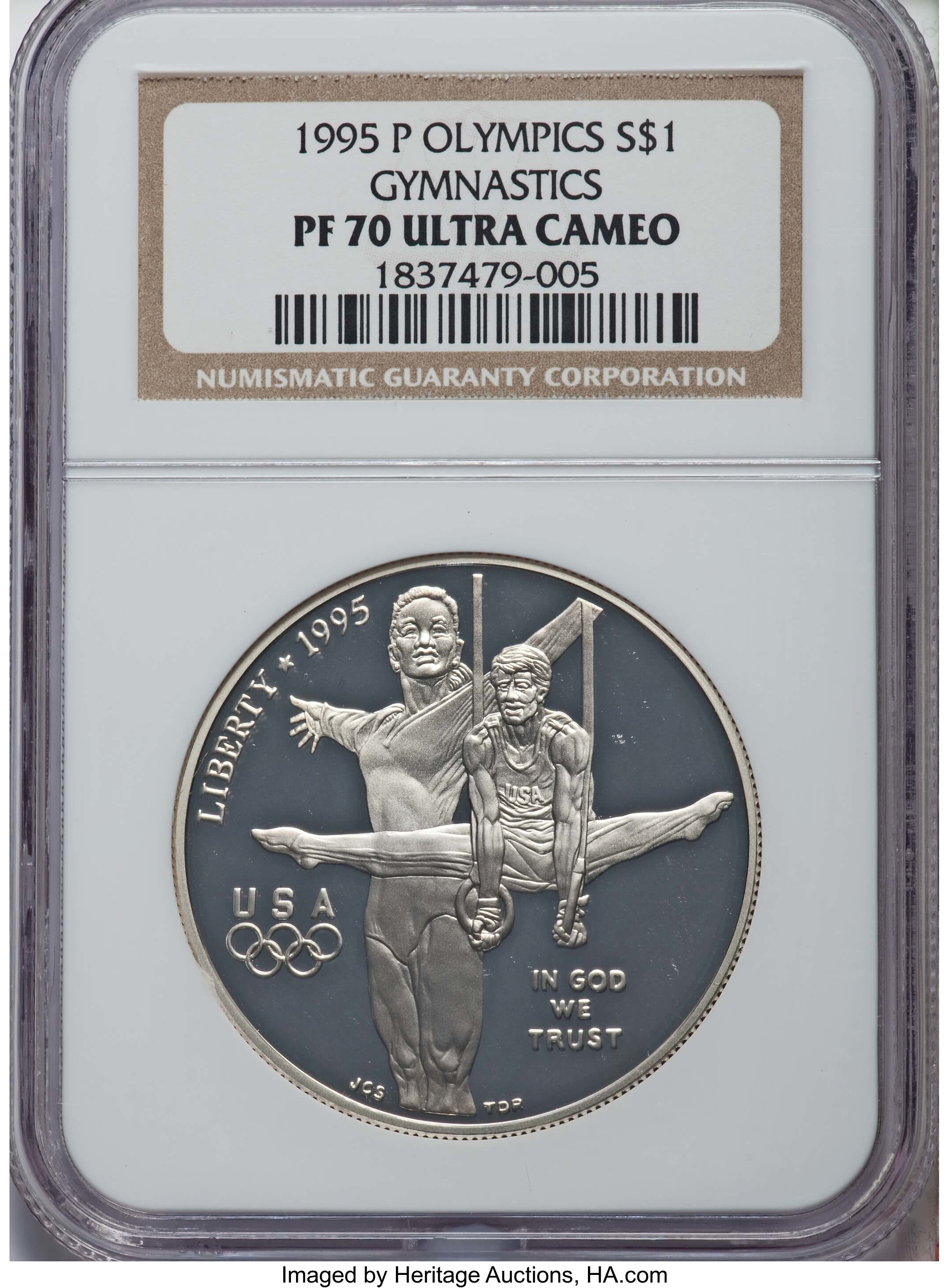 1995-P $1 Olympics/Gymnastics Silver Dollar PR70 Ultra Cameo NGC. NGC Census: (62). PCGS Population: (59)....