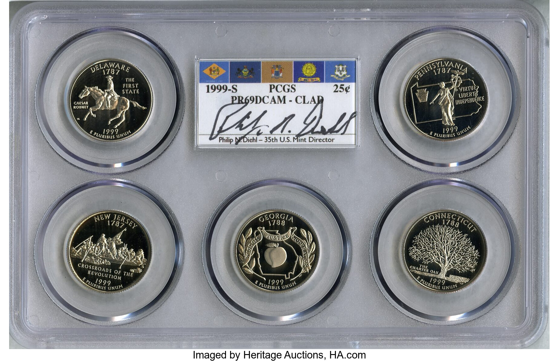 Complete 55-Piece 1999-2008 S-Mint Clad Statehood Quarters Proof Set, PR69 Deep Cameo PCGS. The set is housed in 11 five-coi... (Total: 55 coins)