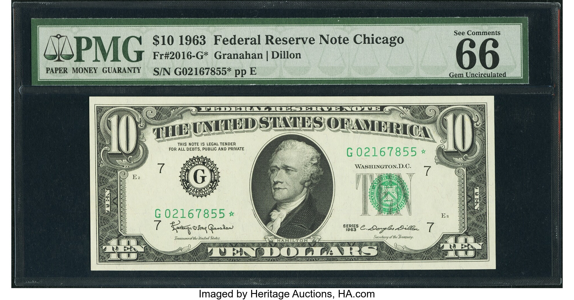 image for: Fr. 2016-G* $10 1963 Federal Reserve Star Note. PMG Gem Uncirculated 66 EPQ....