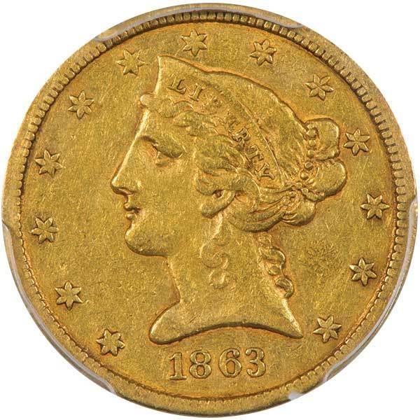 image for: $5 1863-S PCGS XF40