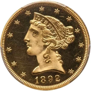 image for: $5 1892 PCGS PR65 DCAM EX BAREFORD