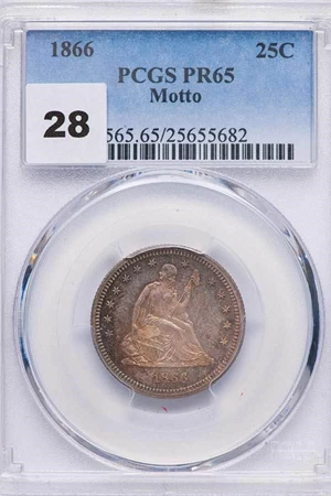 image for: 25C 1866 MOTTO PCGS PR65