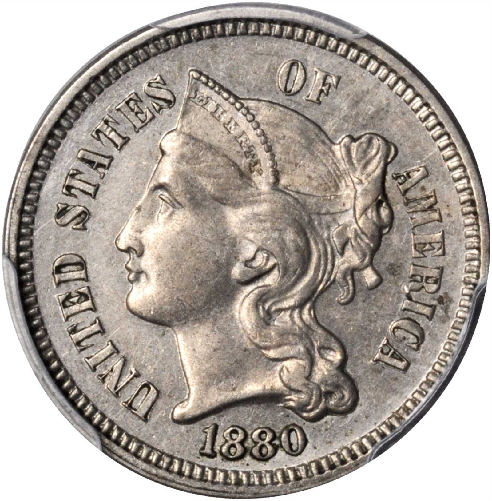 1880 Nickel Three-Cent Piece. Proof-55 (PCGS).