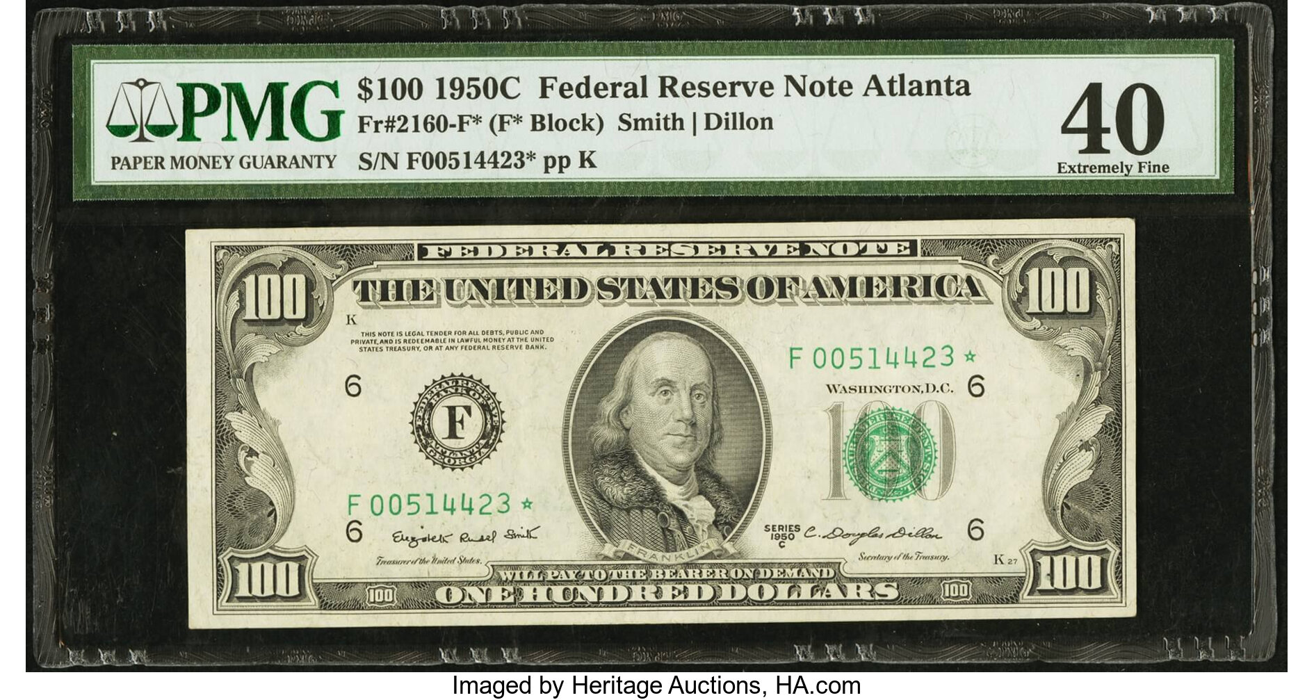 image for: Fr. 2160-F* $100 1950C Federal Reserve Star Note. PMG Extremely Fine 40....