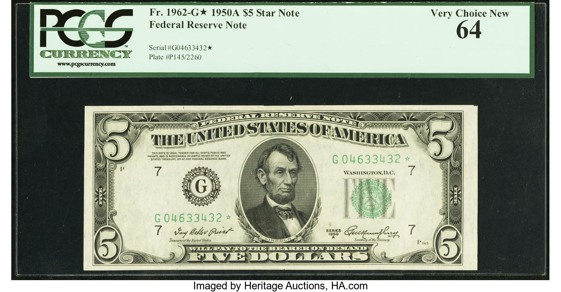 image for: Fr. 1962-G* $5 1950A Federal Reserve Star Note. PCGS Very Choice New 64....