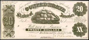 image for: T-9. Confederate. 1861 $20 PMG. Choice Uncirculated 64 EPQ