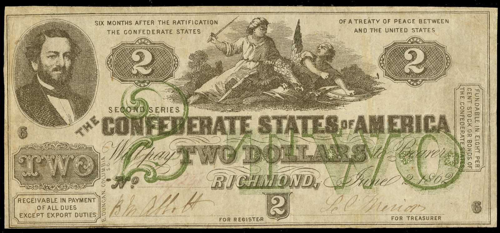 image for: T-43. Confederate. 1862 $2. PMG VF 30