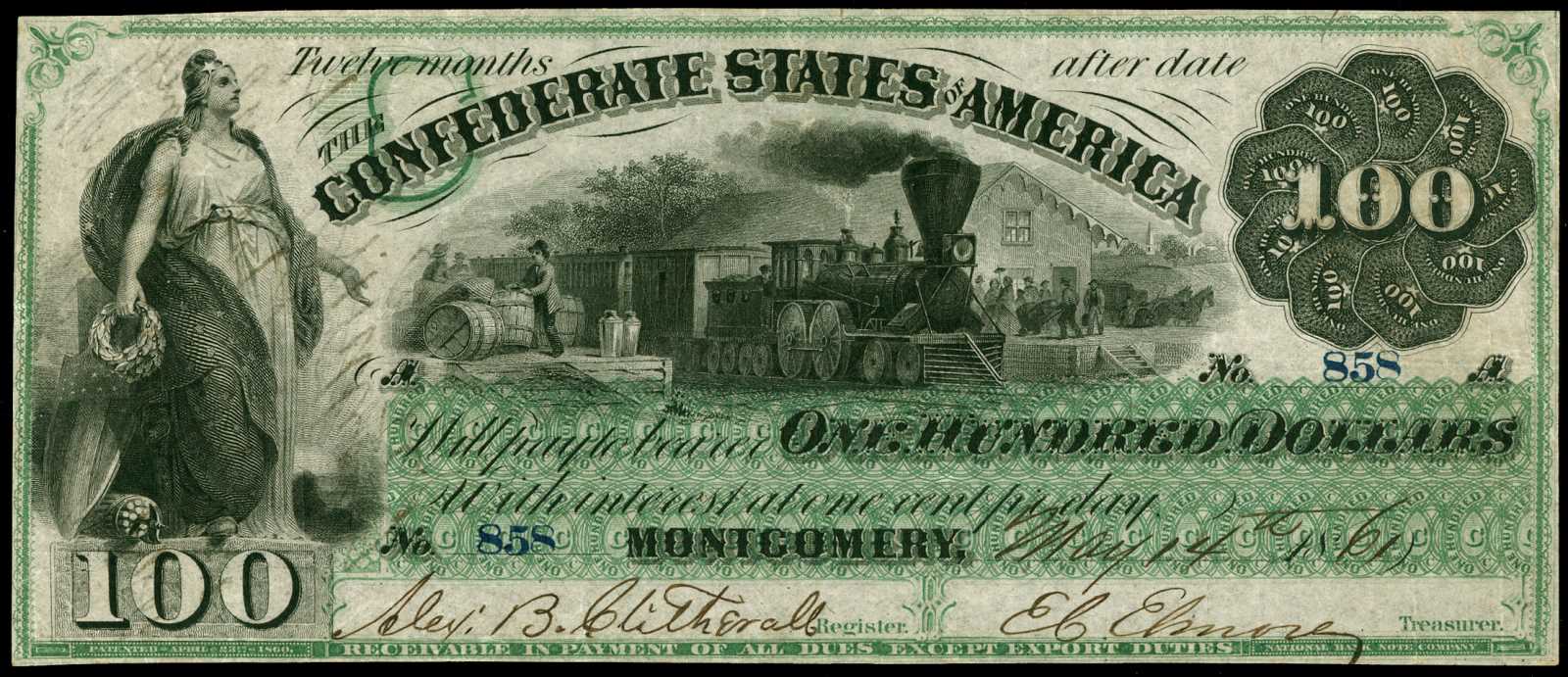 image for: T-3. Confederate. 1861 $100. PCGS VF 35 Apparent. Small Repairs at Center.