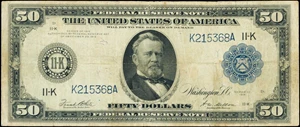 image for: Fr. 1067. 1914 $50 FRN. Dallas. PCGS Fine 15 Apparent. Small Edge Tear at Bottom Center.