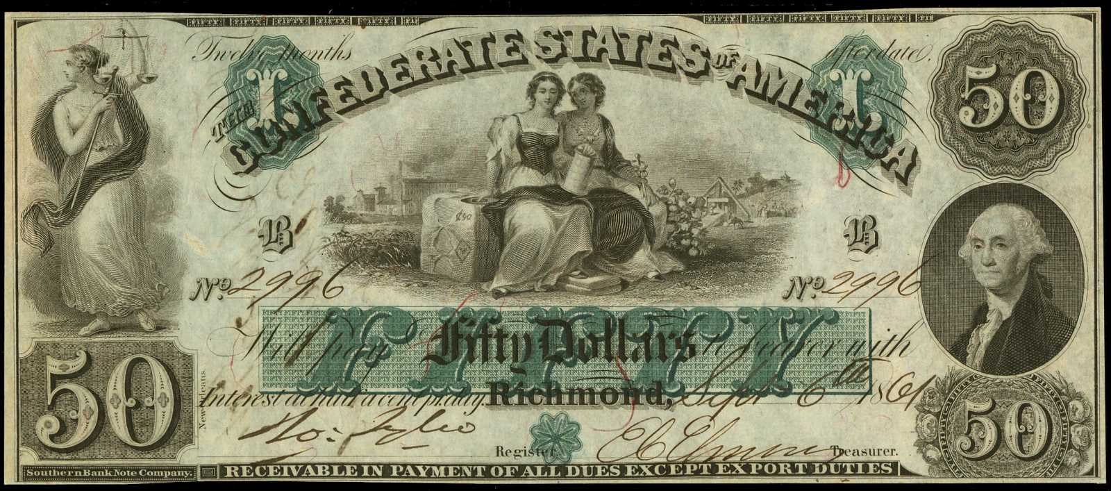 image for: T-6. Confederate. 1861 $50. PMG Choice About Uncirculated 58.