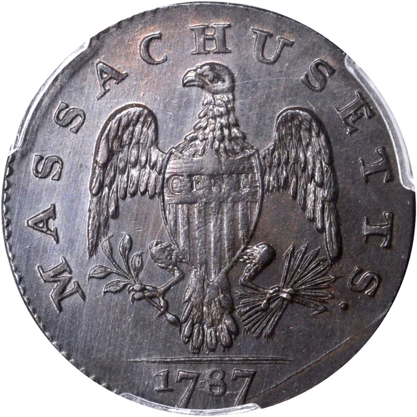 1787 Cent Massachusetts, Left Arrows MS BN MS63 BN thumbnail 2