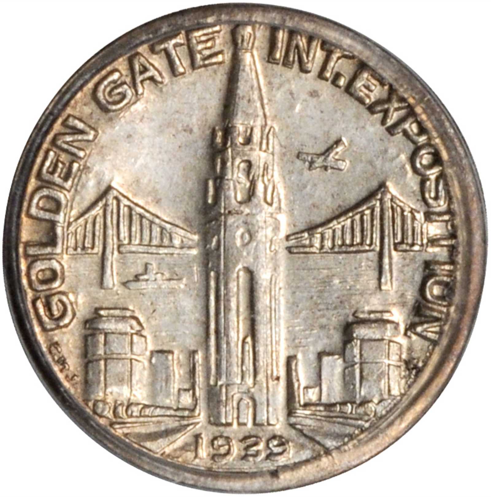 image for: 1939 Golden Gate International Exposition. Gold Dollar-Size (Charbneau) Dollar. Silver. 12 mm. HK-487, J6. Rarity-7. MS-64 (PCGS).