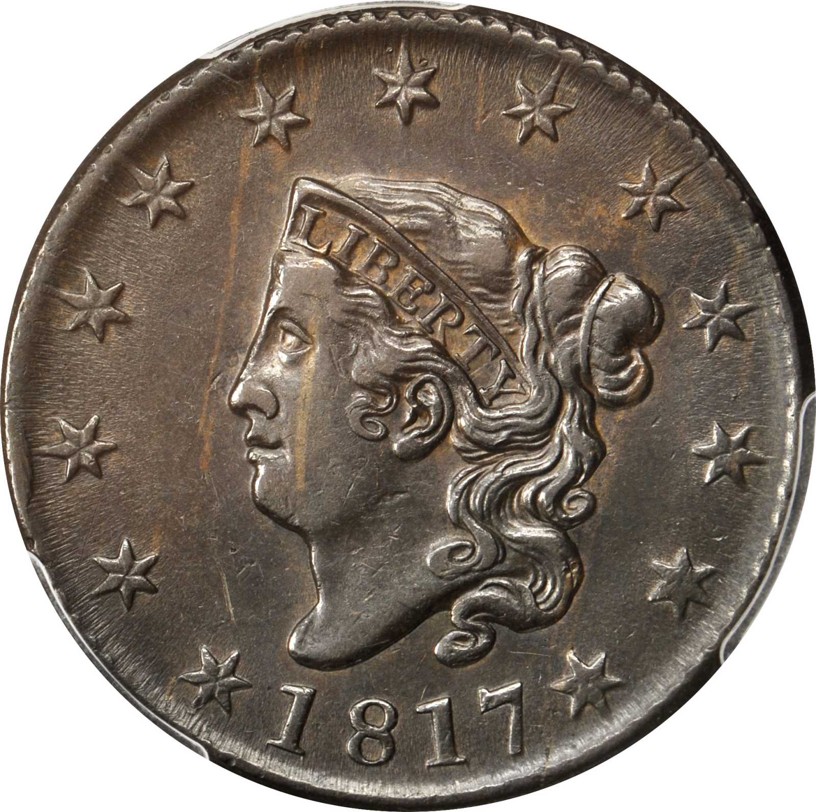 image for: 1817 Matron Head Cent. N-10. Rarity-1. Noyes Die State-C/B. AU-55 (PCGS).
