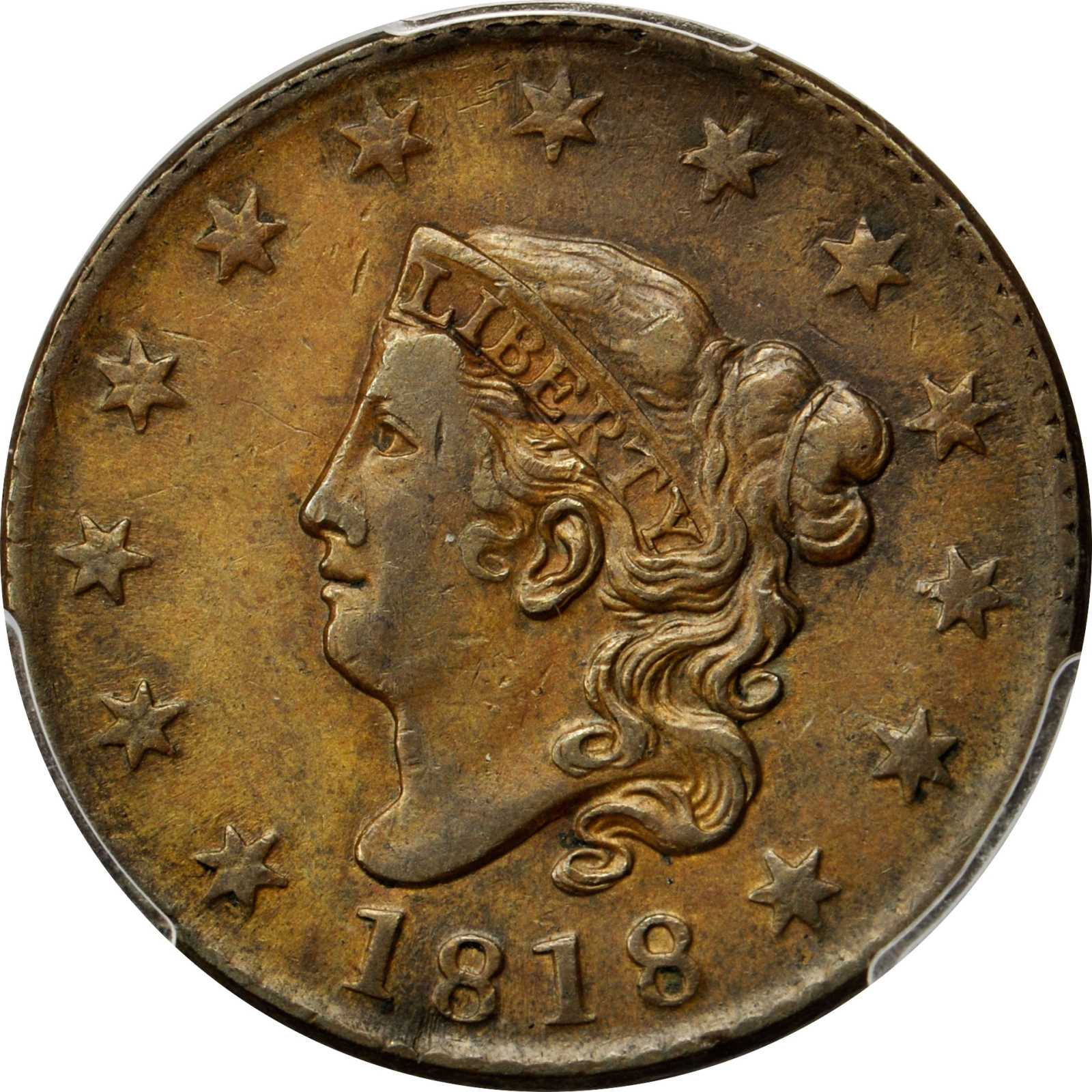 image for: 1818 Matron Head Cent. N-9. Rarity-3. Noyes Die State-C/B. EF-45 (PCGS).