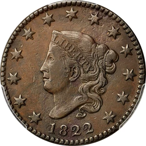 image for: 1822 Matron Head Cent. N-7. Double Profile. Rarity-4. Noyes Die State-B/D. EF Details�Environmental Damage (PCGS).