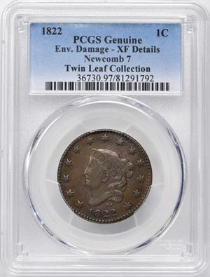 image for: 1822 Matron Head Cent. N-7. Double Profile. Rarity-4. Noyes Die State-B/D. EF Details�Environmental Damage (PCGS).