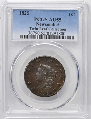 image for: 1825 Matron Head Cent. N-3. Rarity-3. Noyes Die State-B/A. AU-55 (PCGS).