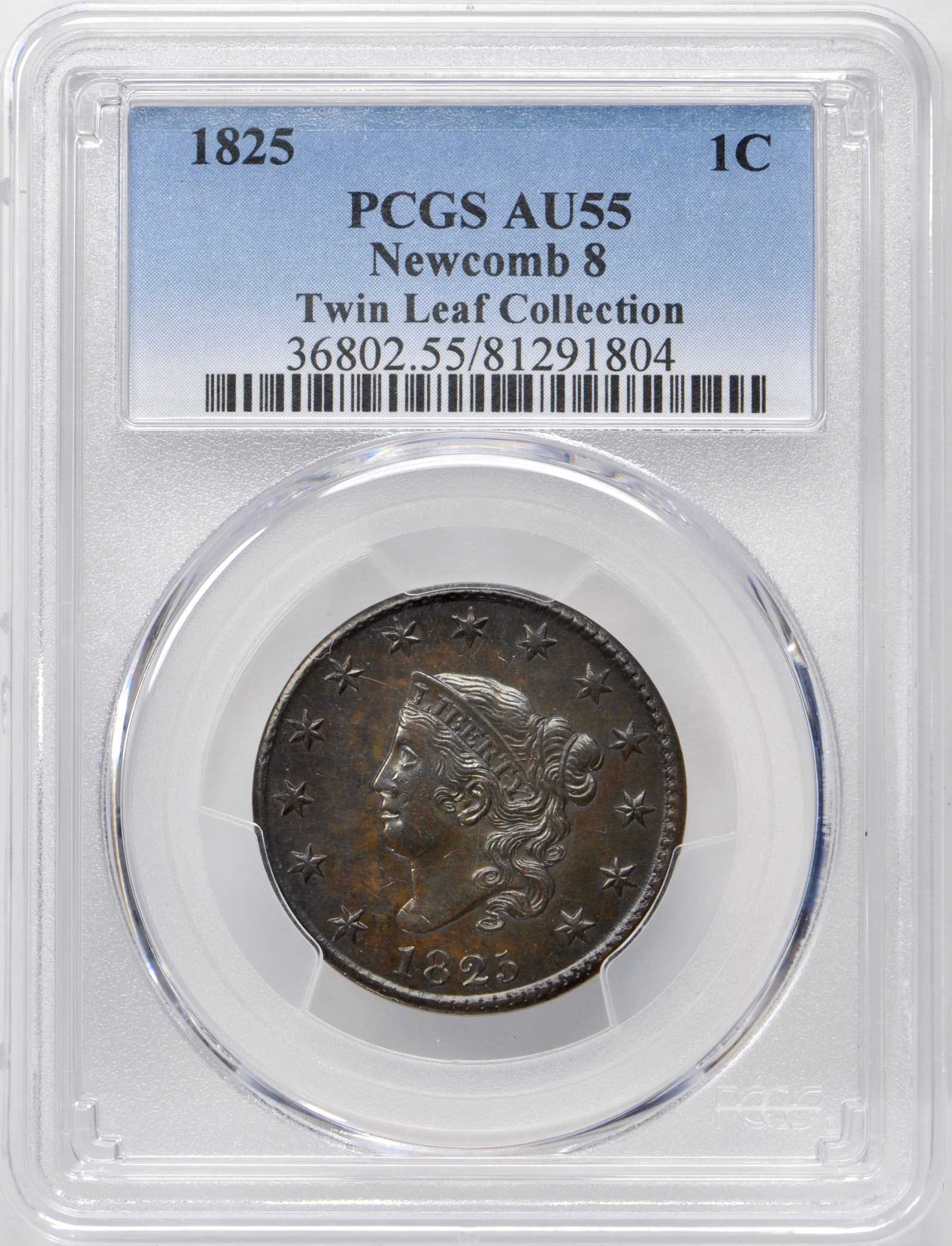 image for: 1825 Matron Head Cent. N-8. Rarity-3. Noyes Die State-B/A. AU-55 (PCGS).