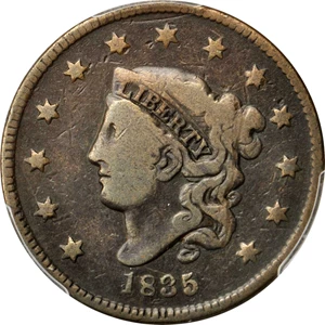 image for: 1835 Matron Head Cent. N-18. Small 8, Small Stars. Rarity-4+. Noyes Die State-C/A. VG-8 (PCGS).