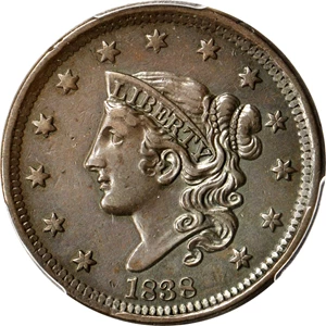 image for: 1838 Modified Matron Head Cent. N-9. Rarity-3. Noyes Die State-B/B. EF-45 (PCGS).
