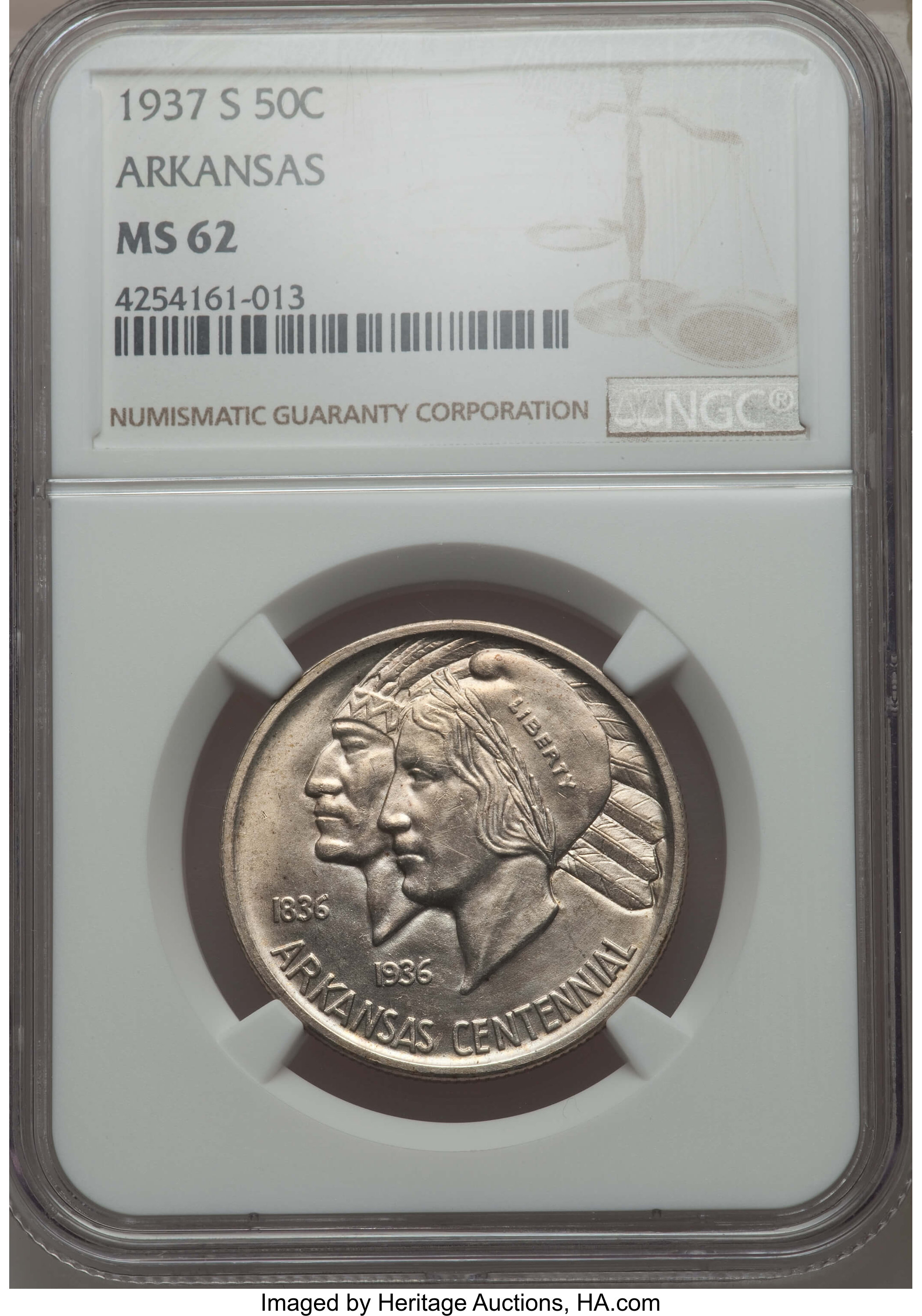 1937-S 50C Arkansas MS62 NGC. NGC Census: (16/634). PCGS Population: (49/976). Mintage 5,506. ...