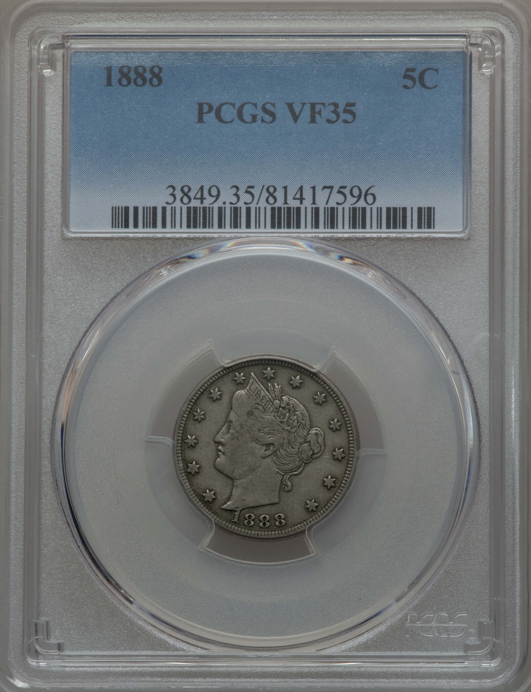 1888 5C VF35 PCGS. PCGS Population: (19/534). NGC Census: (4/360). Mintage 10,720,483. ...