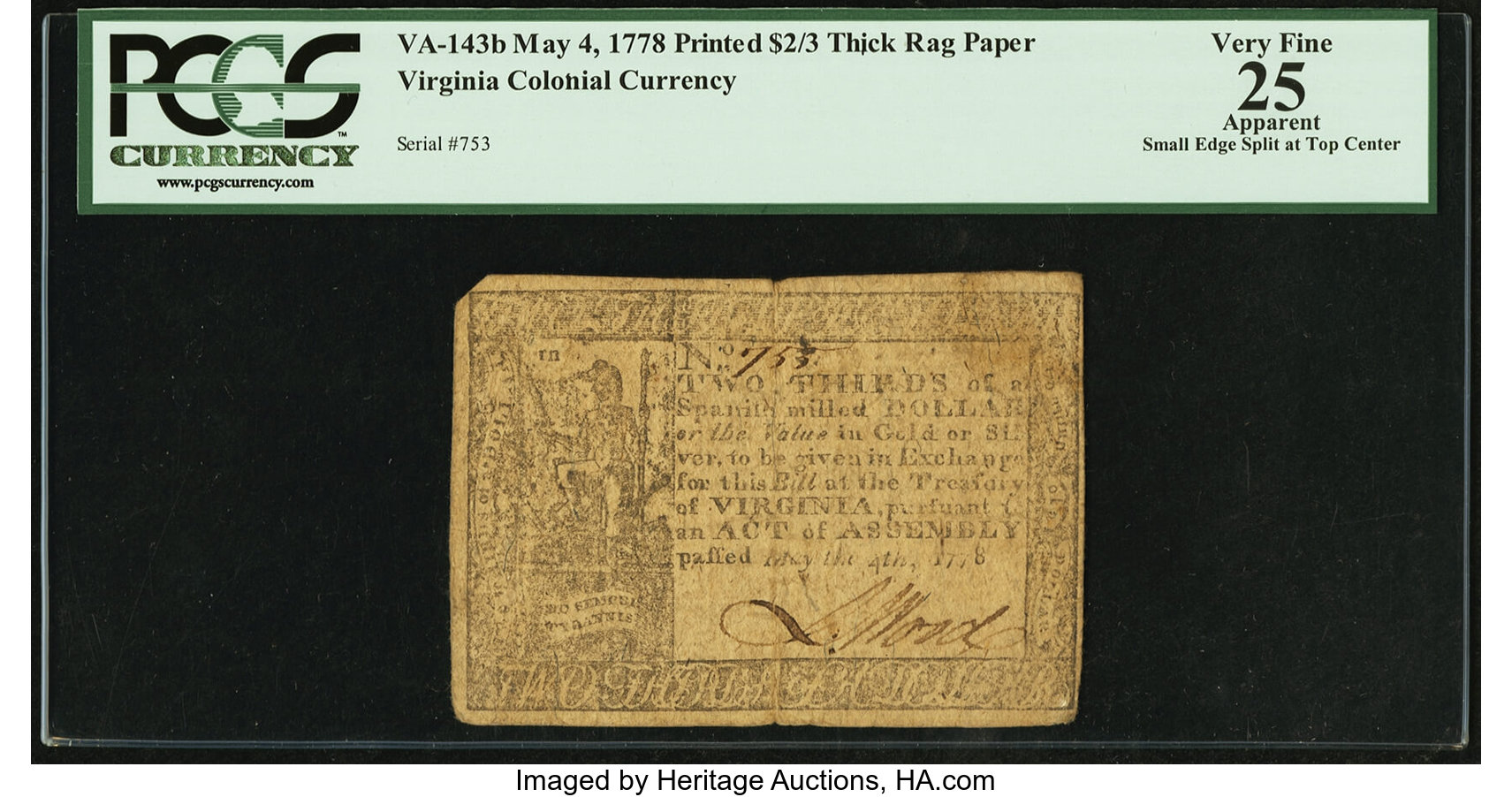 May 4, 1778 $1 Virginia, Thick Paper (Fr. VA143b)