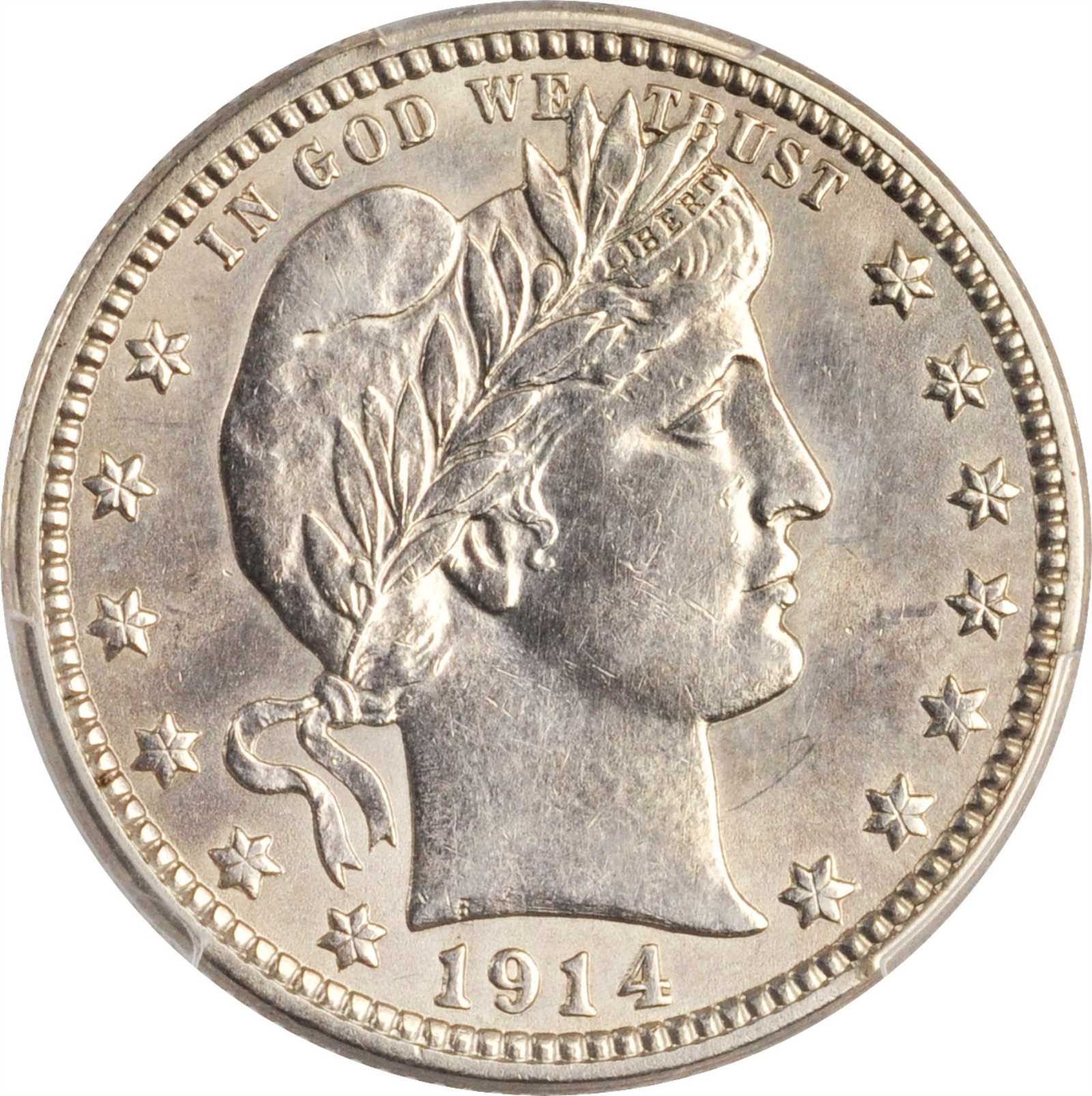 1914 Barber Quarter. AU Details--Cleaned (PCGS).