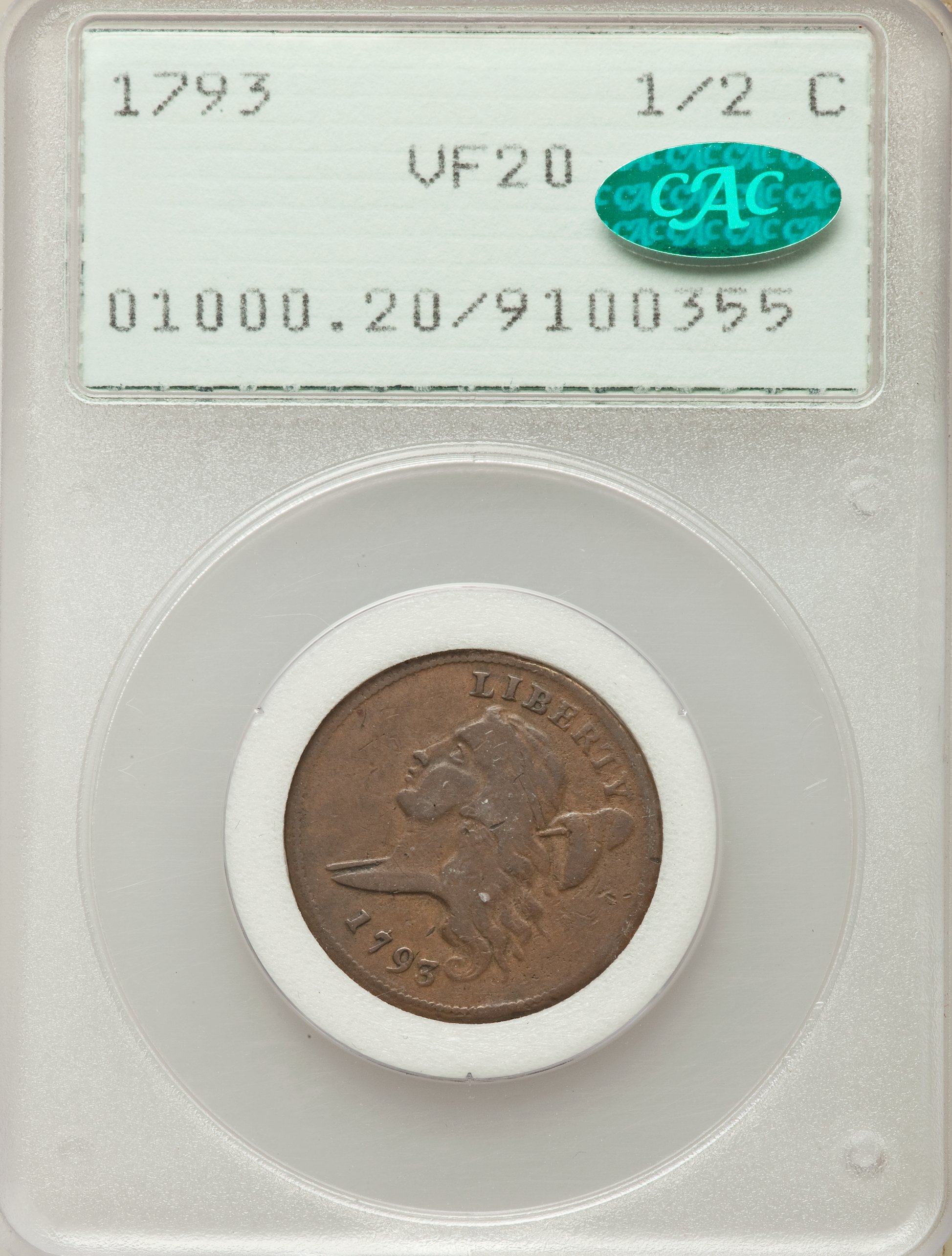 1793 1/2c C-4 MS BN VF20 BN thumbnail 3
