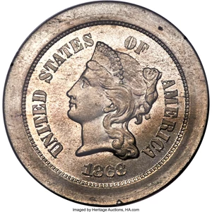image for: 1868 5C Five Cents, Judd-624, Pollock-693, Low R.6, PR64 PCGS....