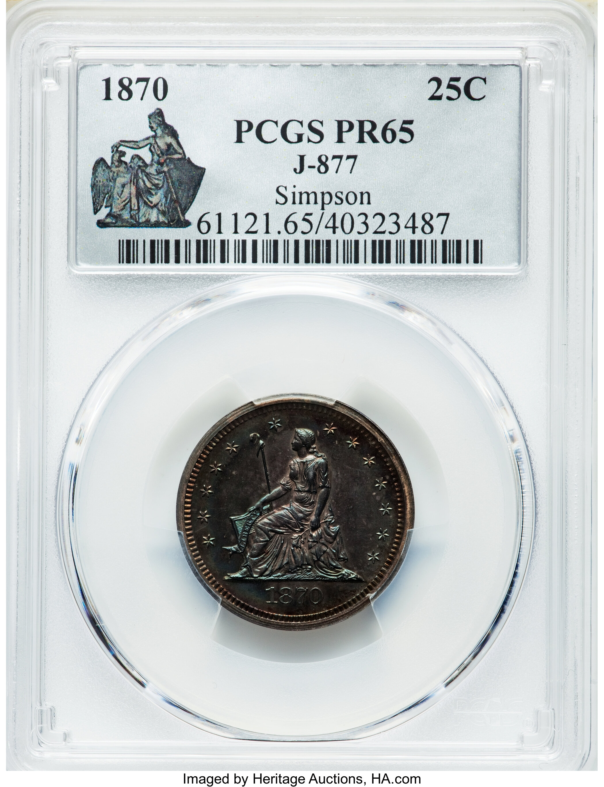 image for: 1870 25C Standard Silver Quarter, Judd-877, Pollock-974, Low R.7, PR64+ PCGS....