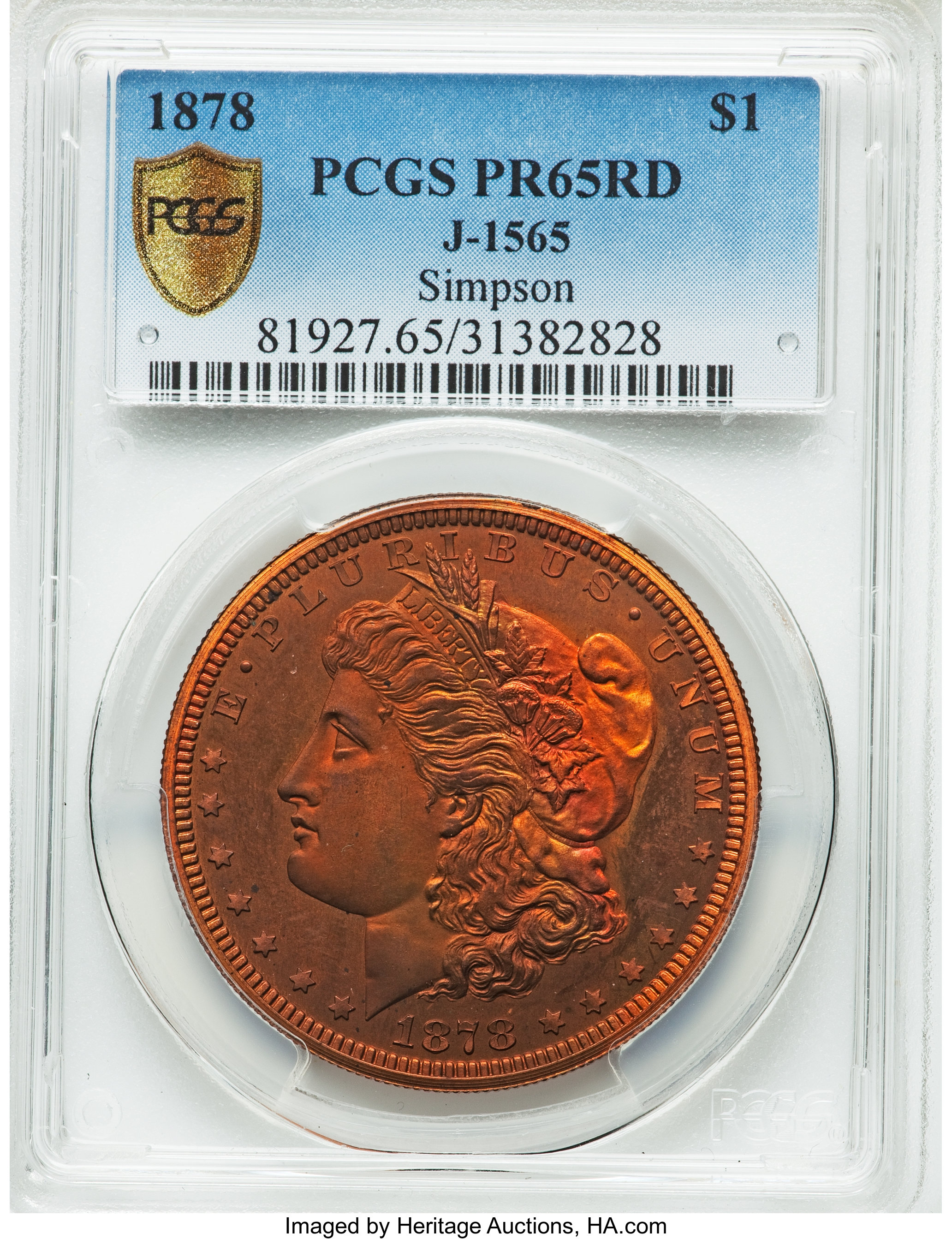 image for: 1878 $1 Morgan Dollar, Judd-1565, Pollock-1732, High R.7, PR65 Red PCGS....