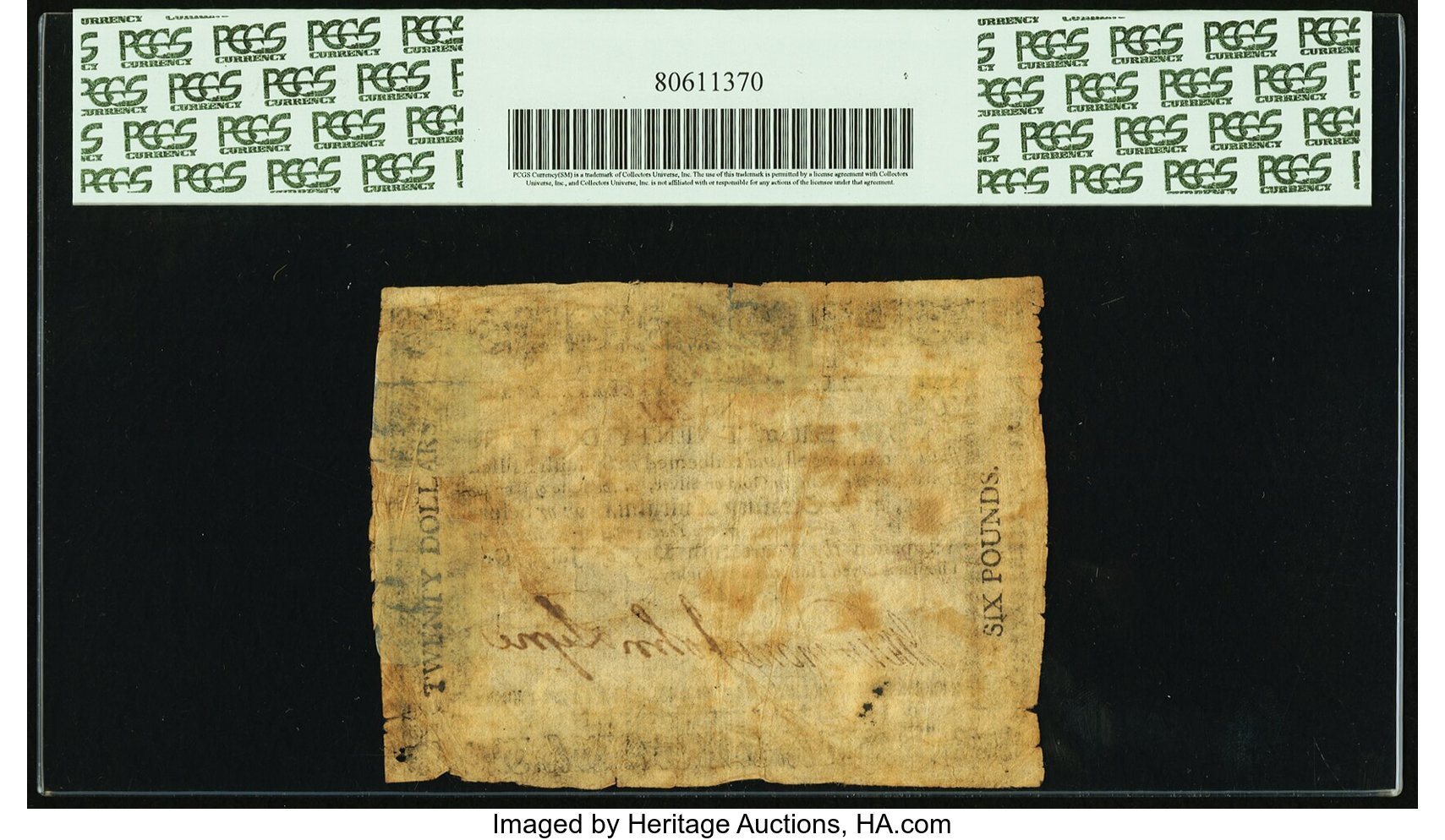 image for: Virginia July 14, 1780 $20 PCGS Apparent Very Fine 20....