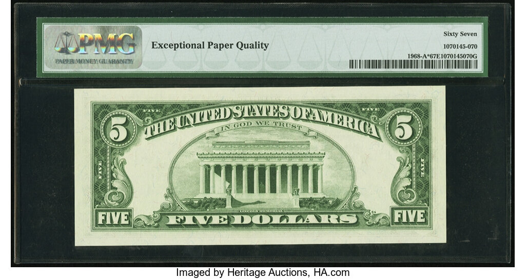 image for: Fr. 1968-A* $5 1963A Federal Reserve Star Note. PMG Superb Gem Unc 67 EPQ....