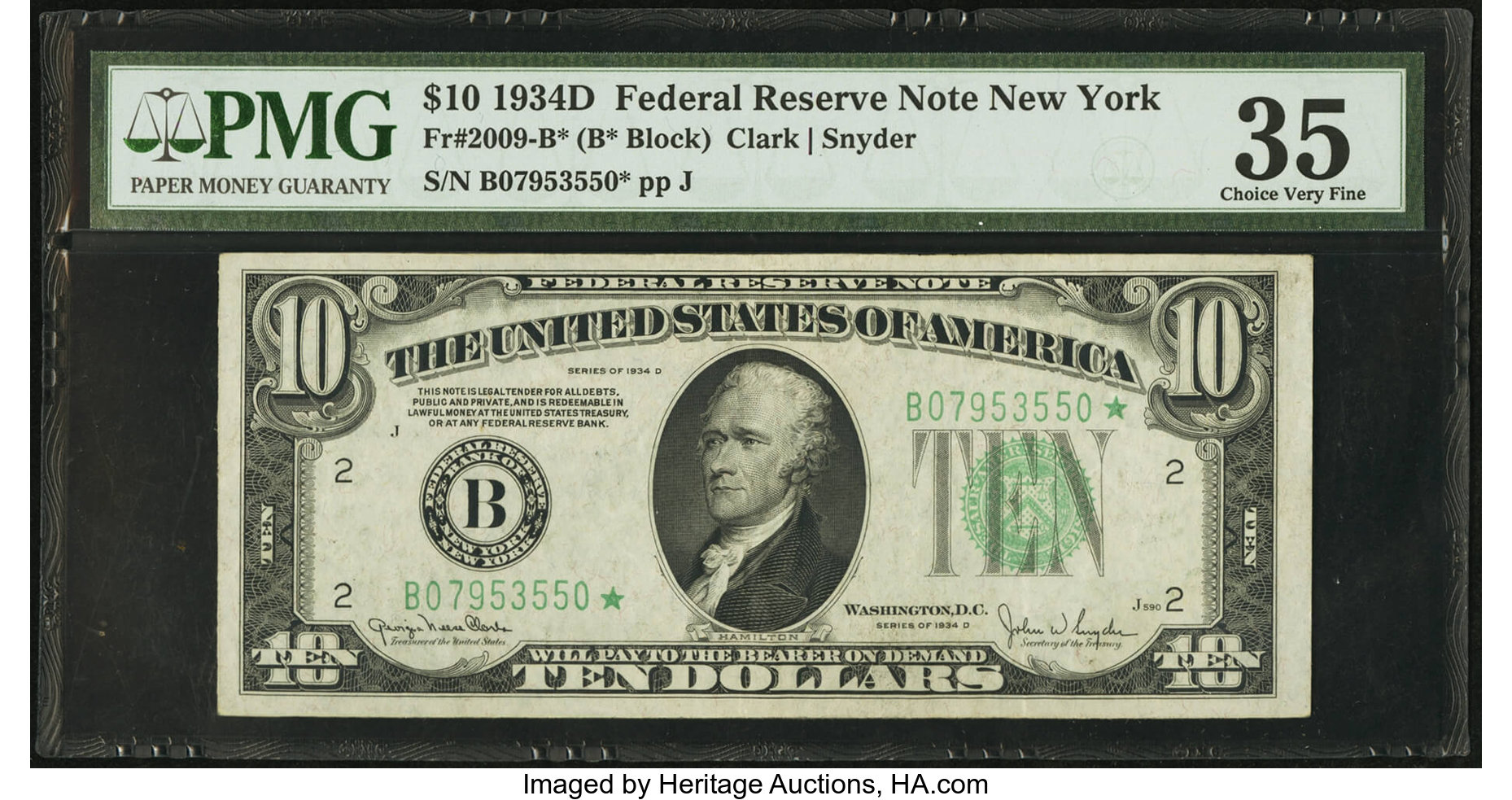 image for: Fr. 2009-B* $10 1934D Federal Reserve Note. PMG Choice Very Fine 35....