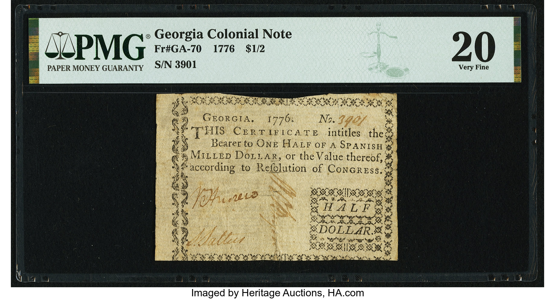 1776 $1/2 (1s6d) Georgia (Fr. GA70)