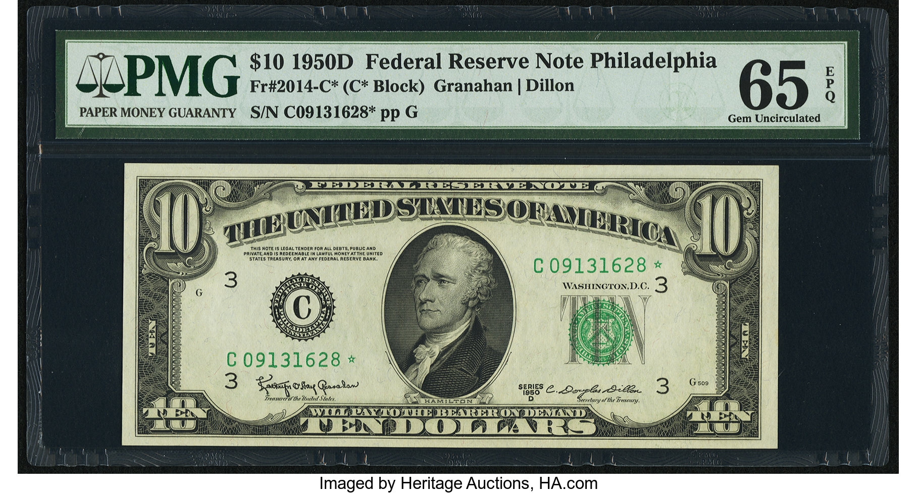 image for: Fr. 2014-C* $10 1950D Federal Reserve Note. PMG Gem Uncirculated 65 EPQ....
