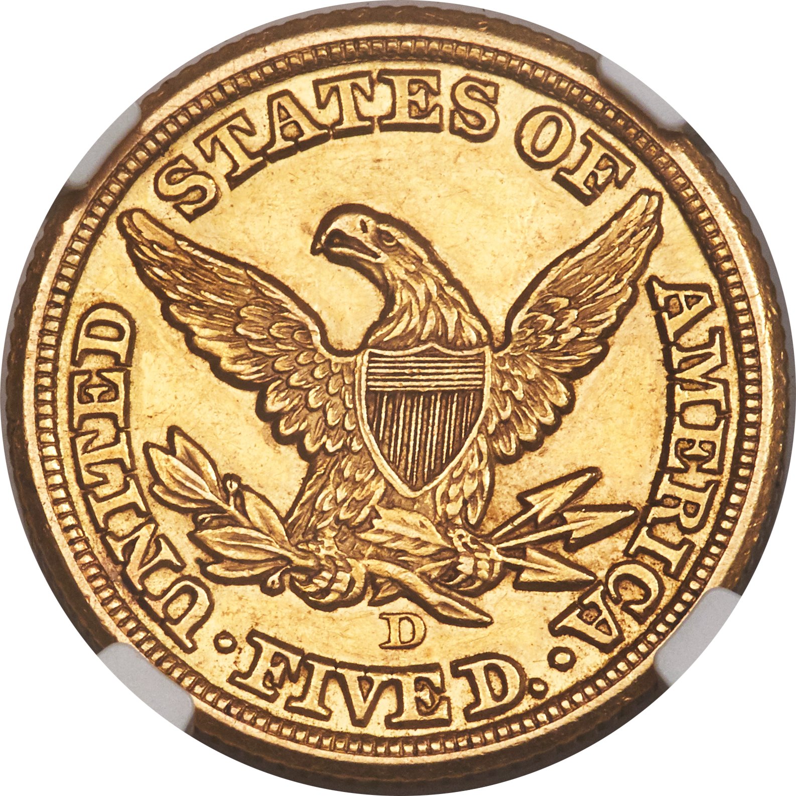 image for: 1854-D $5 Medium D AU55 NGC. Variety 37-CC....