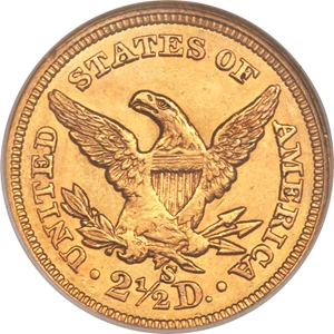 image for: 1865-S $2 1/2 MS62 NGC....