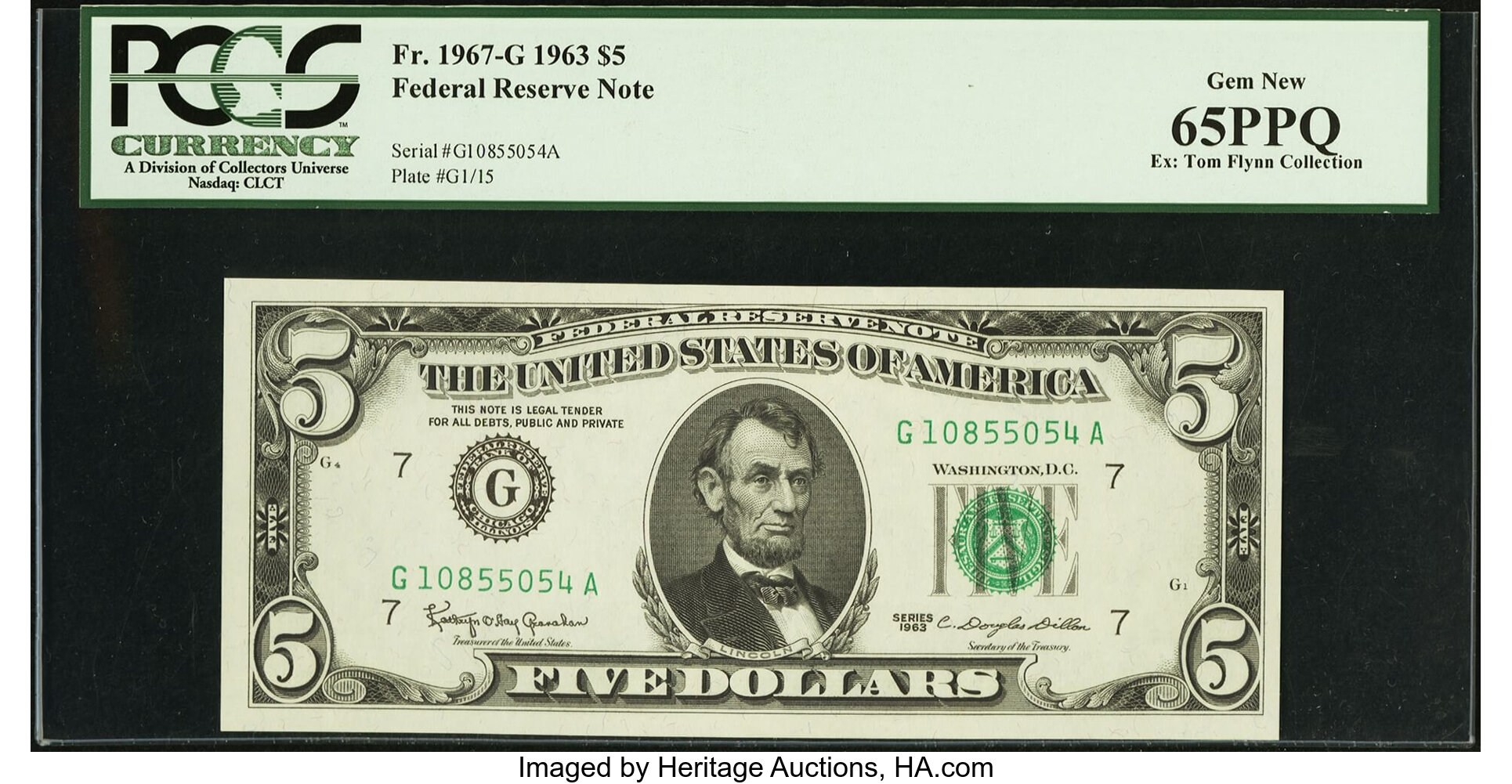 image for: Fr. 1967-G $5 1963 Federal Reserve Note. PCGS Gem New 65PPQ....