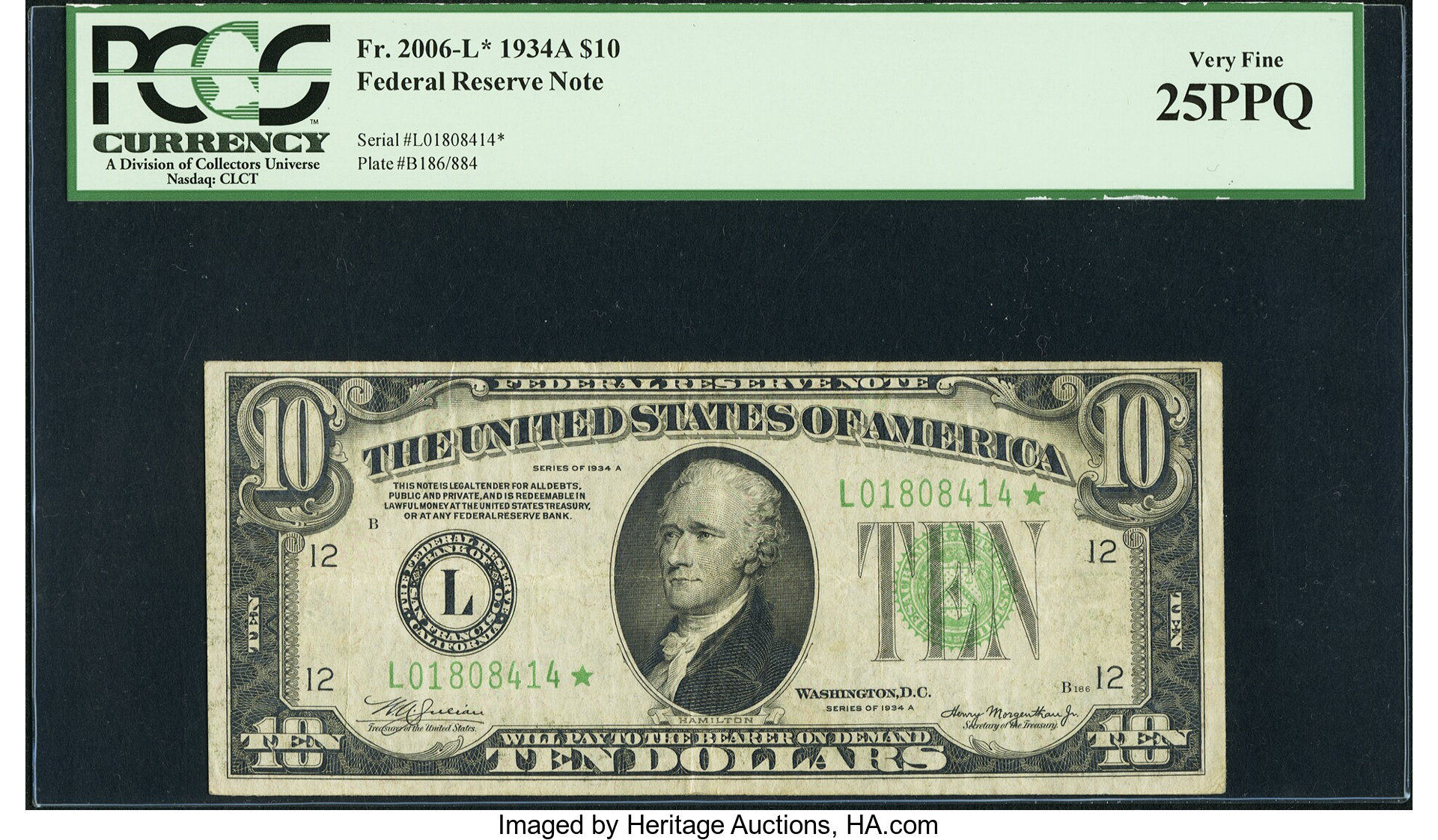 image for: Fr. 2006-L* $10 1934A Federal Reserve Star Note. PCGS Very Fine 25PPQ....