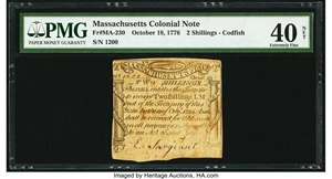 image for: Massachusetts October 18, 1776 2s PMG Extremely Fine 40 Net....