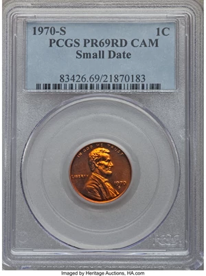 image for: 1970-S 1C Small Date PR69 Red Cameo PCGS....